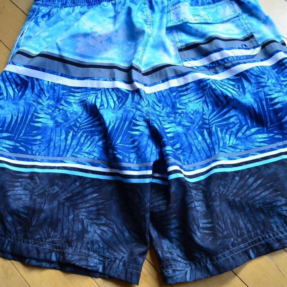 Speedo Men’s Leaf Tie Dye Print Stripes Multi-Colored Mesh Lined Swim Trunks L